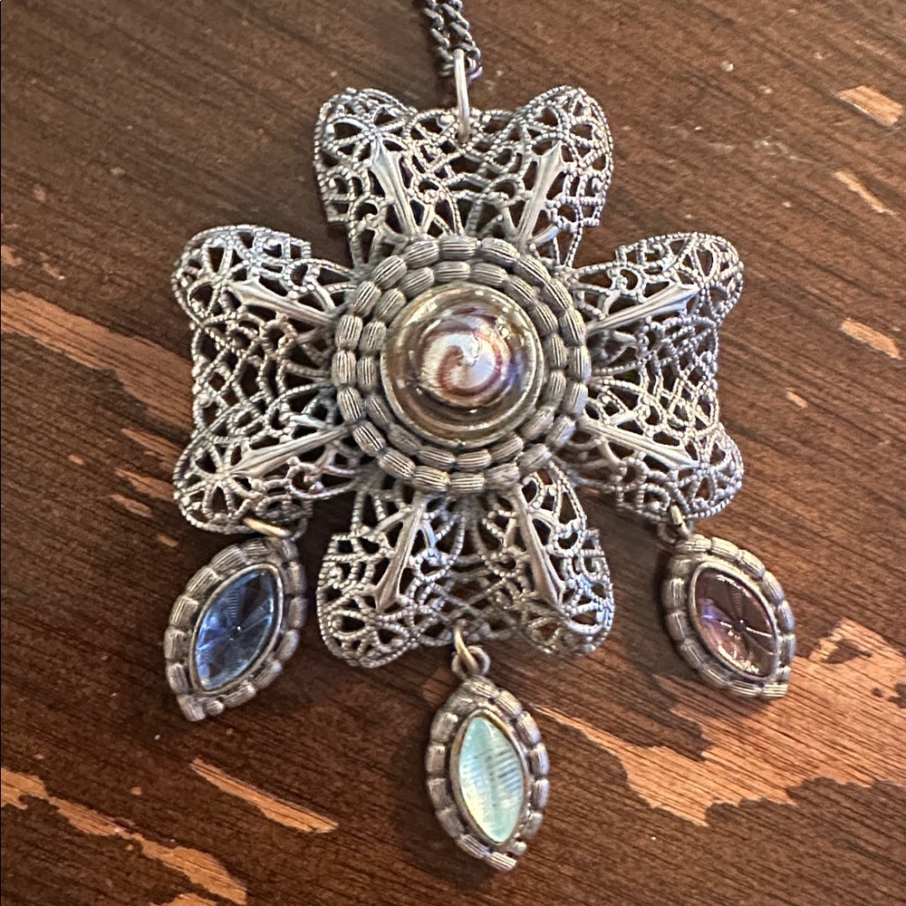 4” ‘30s Czech Filigree Cut Glass/Crystal Dangles See Notes In Photo